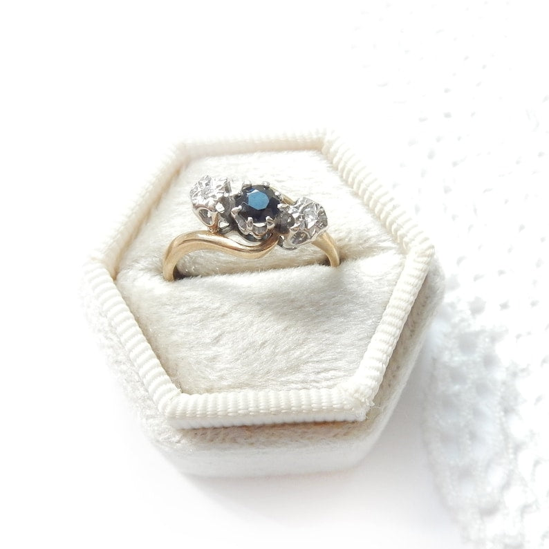 Vintage 9 ct Gold Sapphire & Diamond Toi et Moi Ring US Size 5 UK L