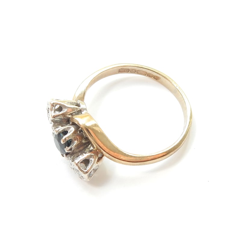 Vintage 9 ct Gold Sapphire & Diamond Toi et Moi Ring US Size 5 UK L