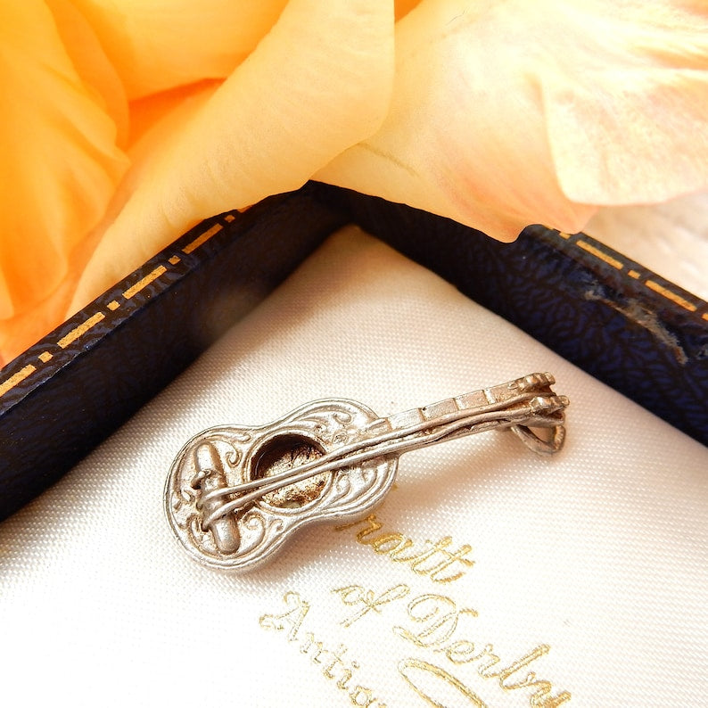 Vintage Sterling Silver Guitar Charm Pendant