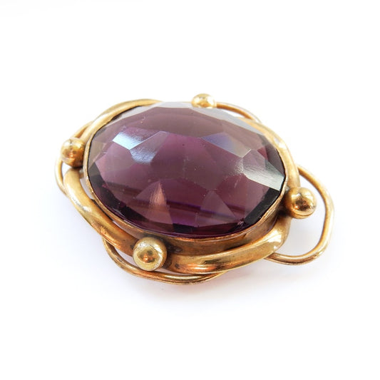 Antique Pinchbeck Amethsyt Glass Brooch