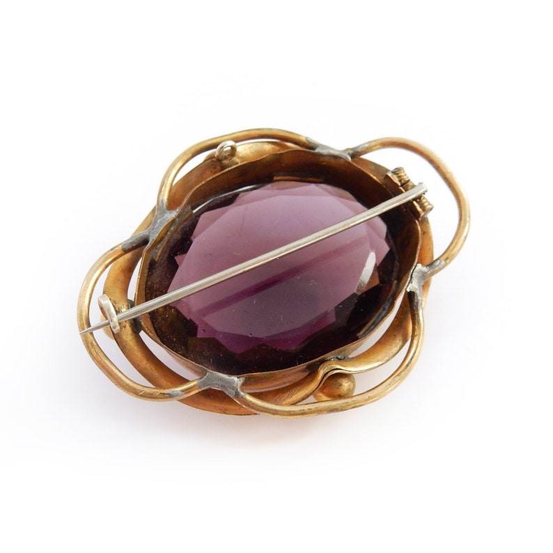 Antique Pinchbeck Amethsyt Glass Brooch