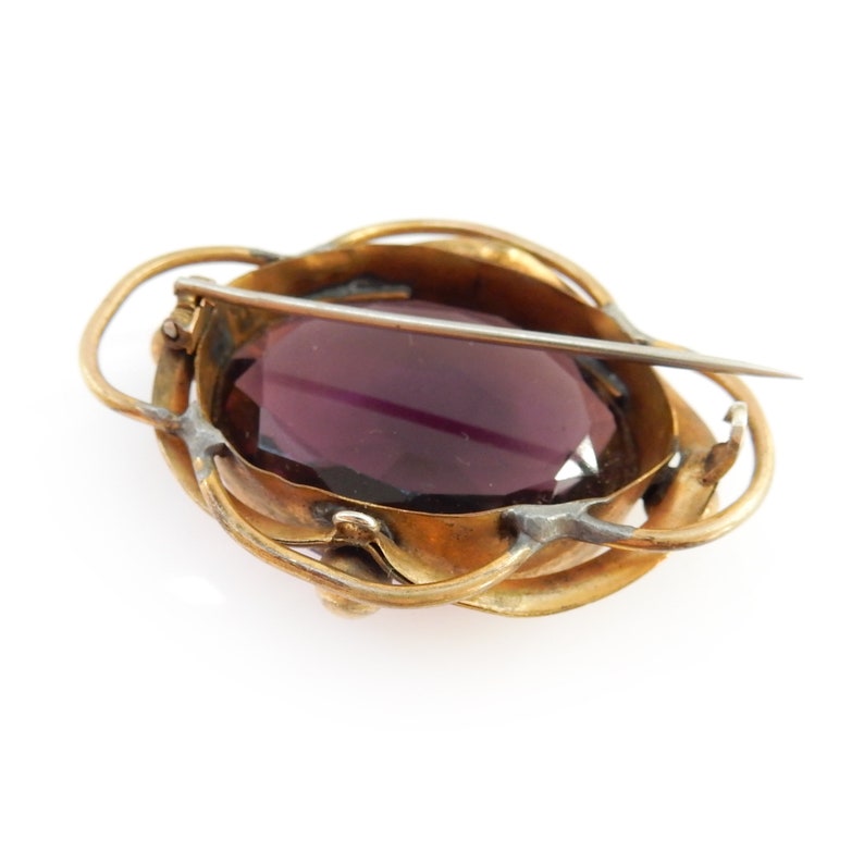 Antique Pinchbeck Amethsyt Glass Brooch