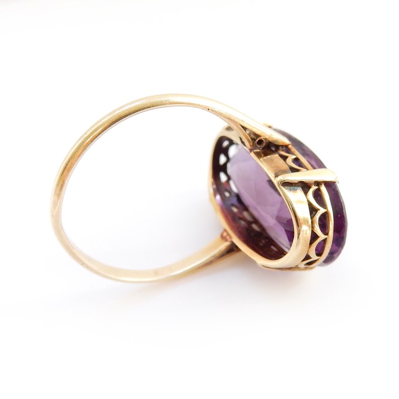 Edwardian 14ct Gold Amethyst Ring US Size 6 1/4 February Birthstone