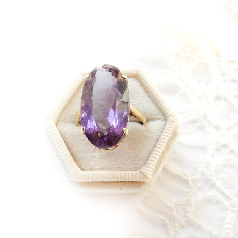 Edwardian 14ct Gold Amethyst Ring US Size 6 1/4 February Birthstone