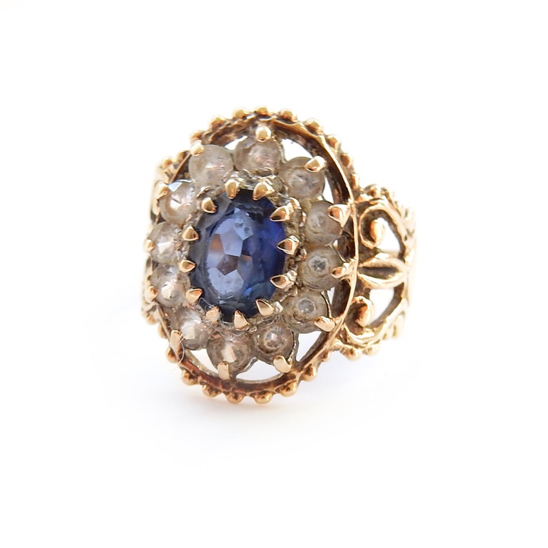 Victorian 9ct Gold Sapphire & Diamond Paste Ring Size 4 1/4