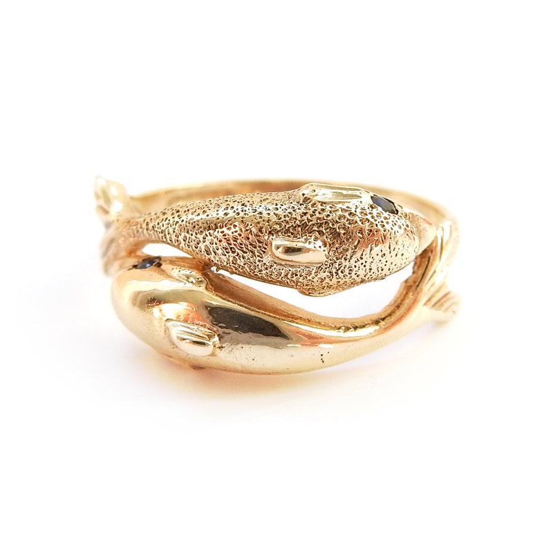 Vintage 9ct Gold Sapphire Dolphin Ring Size 6