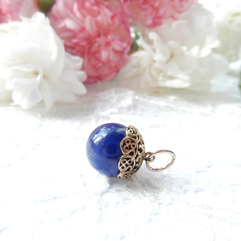 Vintage 9ct Gold Lapis Lazuli Globe Charm