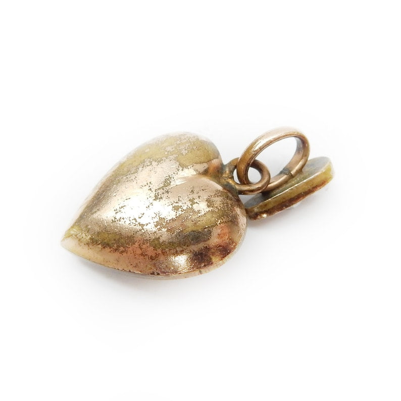 Edwardian Rolled Gold Seed Pearl & Turquoise Puffy Heart Charm