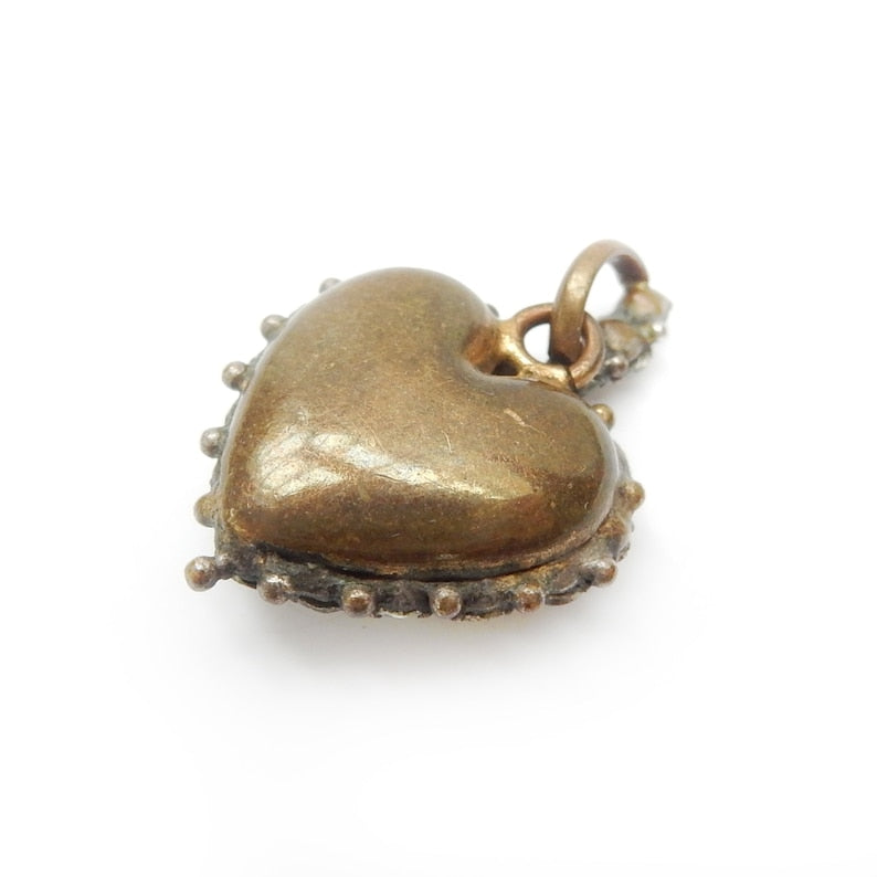 Edwardian Rolled Gold Diamond Paste Puffy Heart Charm