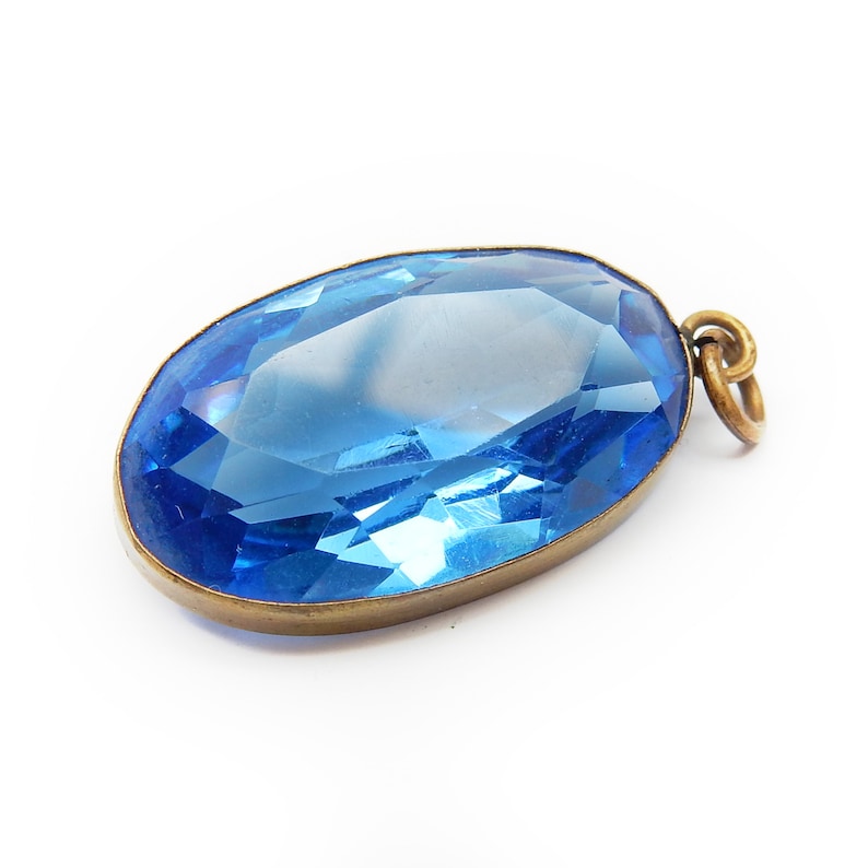 Antique Rolled Gold Cobalt Blue Paste Glass Pendant