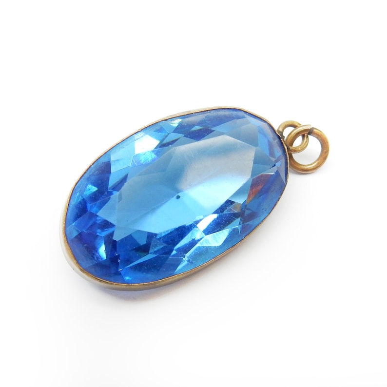 Antique Rolled Gold Cobalt Blue Paste Glass Pendant