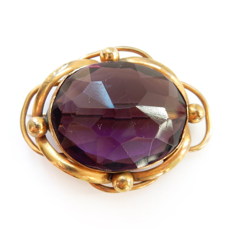 Antique Pinchbeck Amethsyt Glass Brooch