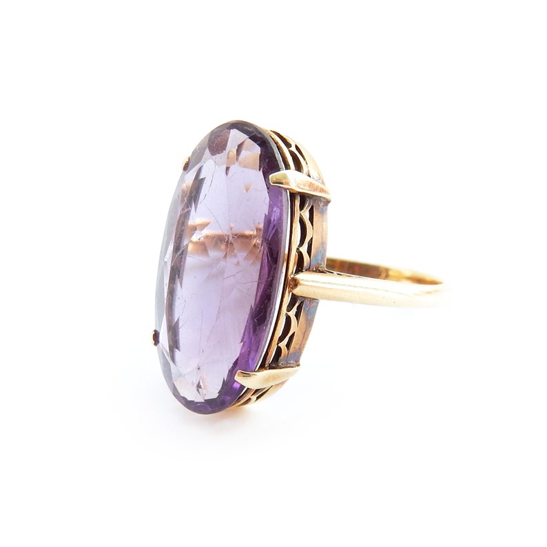 Edwardian 14ct Gold Amethyst Ring US Size 6 1/4 February Birthstone