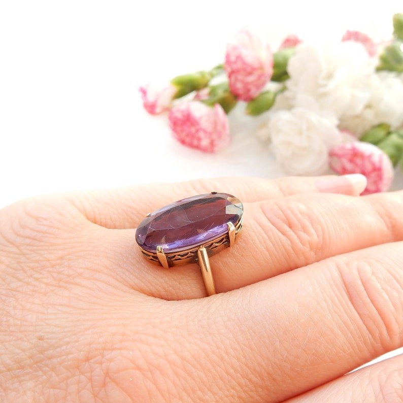 Edwardian 14ct Gold Amethyst Ring US Size 6 1/4 February Birthstone