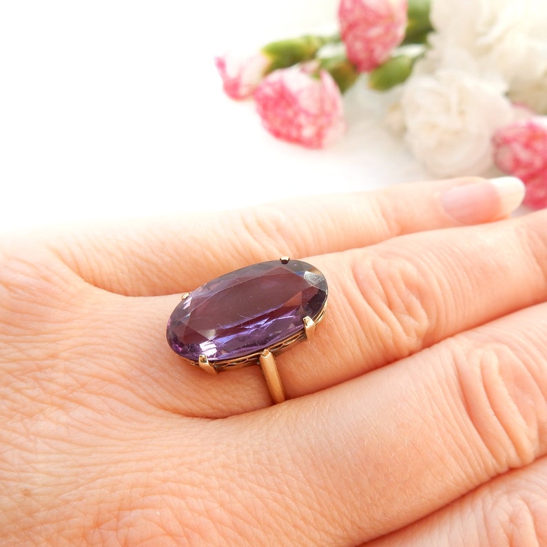 Edwardian 14ct Gold Amethyst Ring US Size 6 1/4 February Birthstone