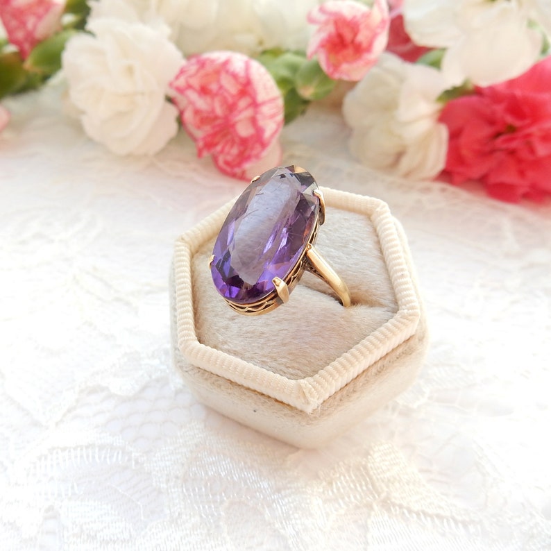 Edwardian 14ct Gold Amethyst Ring US Size 6 1/4 February Birthstone