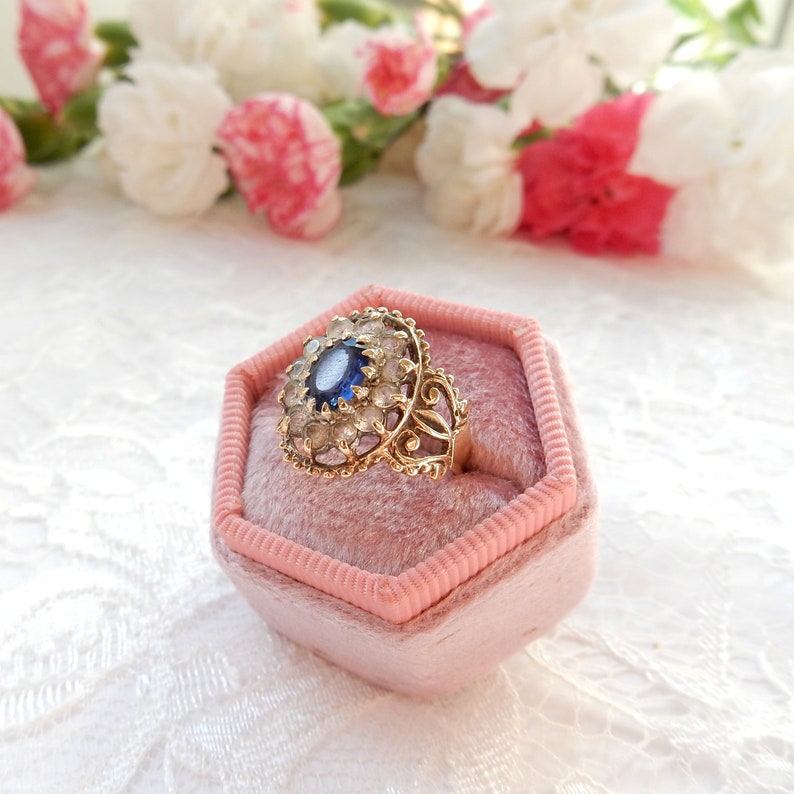 Victorian 9ct Gold Sapphire & Diamond Paste Ring Size 4 1/4