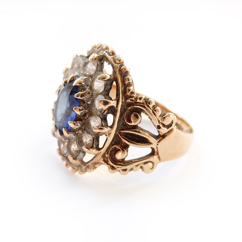 Victorian 9ct Gold Sapphire & Diamond Paste Ring Size 4 1/4