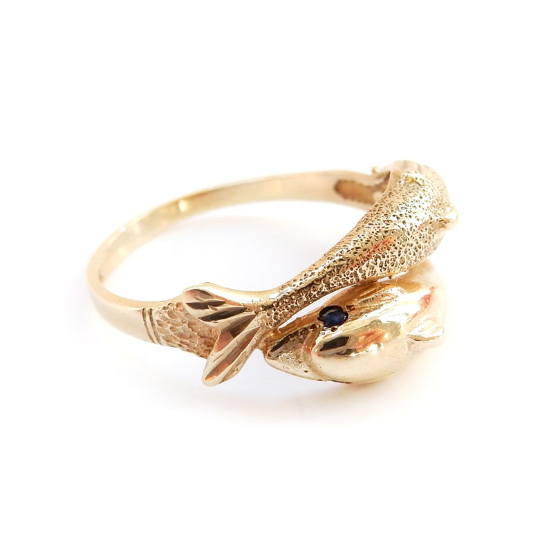Vintage 9ct Gold Sapphire Dolphin Ring Size 6