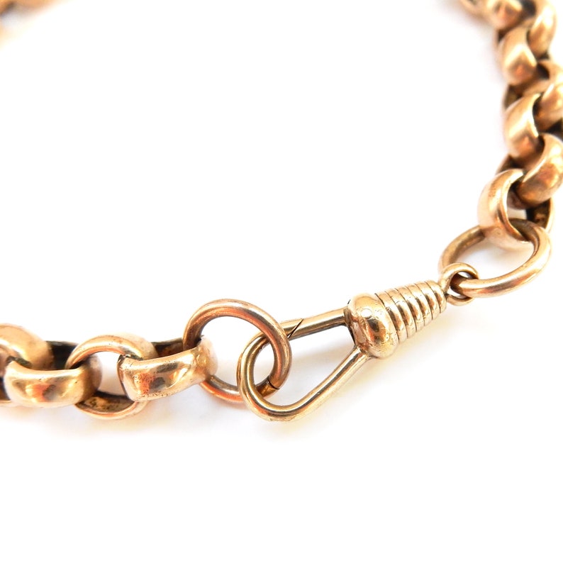 Antique Rolled Gold Belcher Link Chain Bracelet with Dog Clip 8 1/4"