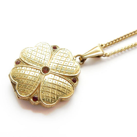 Vintage Rolled Gold Clover Leaf Locket & Chain