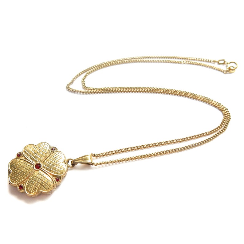 Vintage Rolled Gold Clover Leaf Locket & Chain