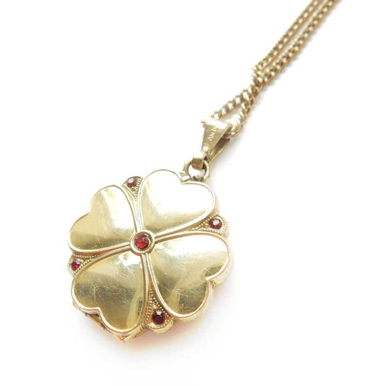 Vintage Rolled Gold Clover Leaf Locket & Chain
