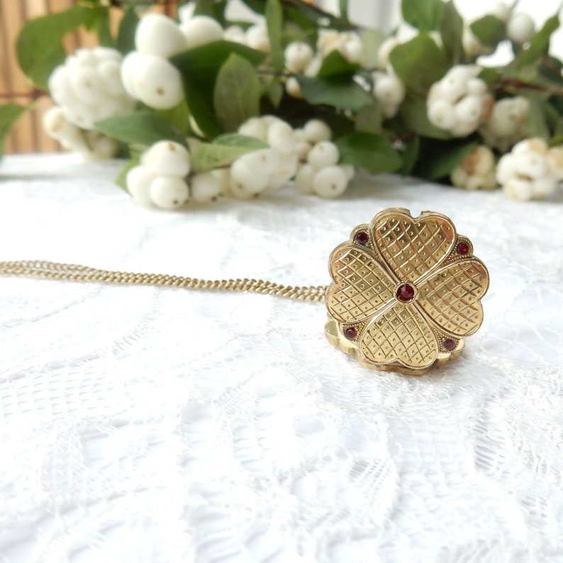 Vintage Rolled Gold Clover Leaf Locket & Chain