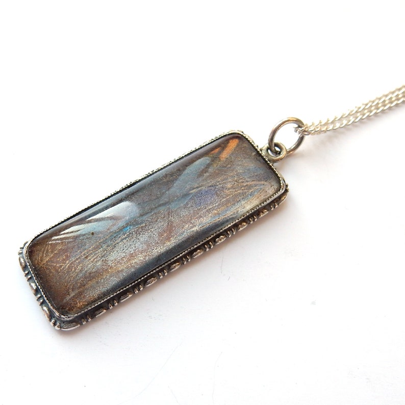 Antique Art Deco Morpho Butterfly Wing TLM Pendant Necklace Sterling Silver