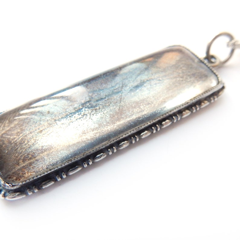 Antique Art Deco Morpho Butterfly Wing TLM Pendant Necklace Sterling Silver