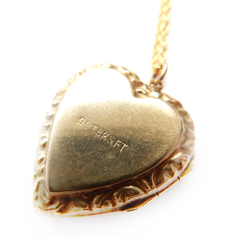 Vintage 9ct Gold Back & Front Sunburst Heart Locket & Chain
