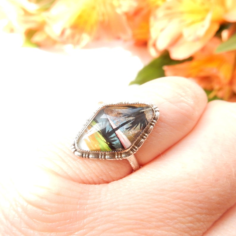 Antique Sterling Silver Morpho Butterfly Wing Ring TLM US Size 5.5