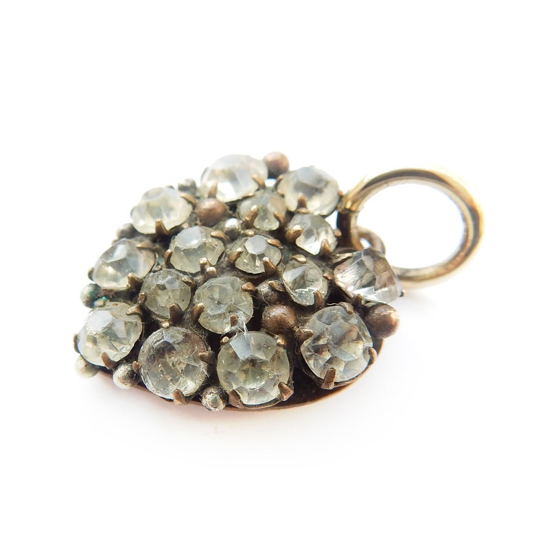 Antique Edwardian Rolled Gold Diamond Paste Heart Charm