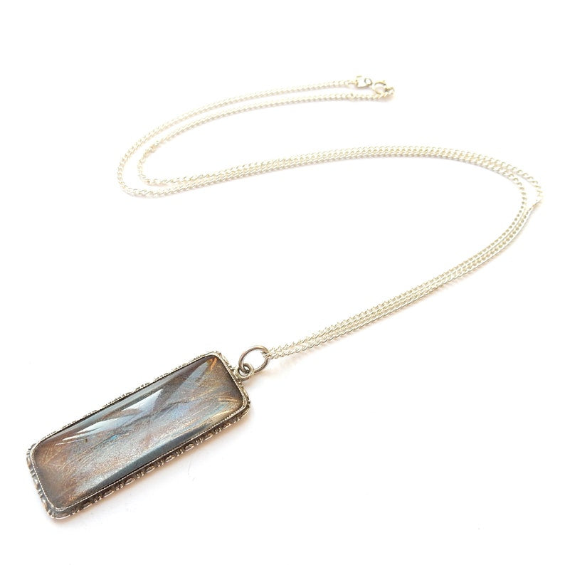 Antique Art Deco Morpho Butterfly Wing TLM Pendant Necklace Sterling Silver