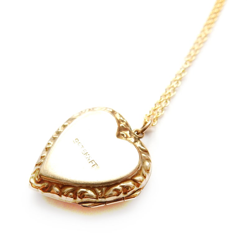 Vintage 9ct Gold Back & Front Sunburst Heart Locket & Chain