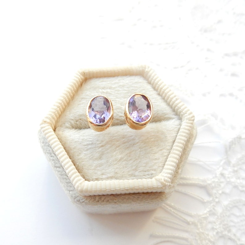 9ct Gold Amethyst Stud Earrings February Birthstone