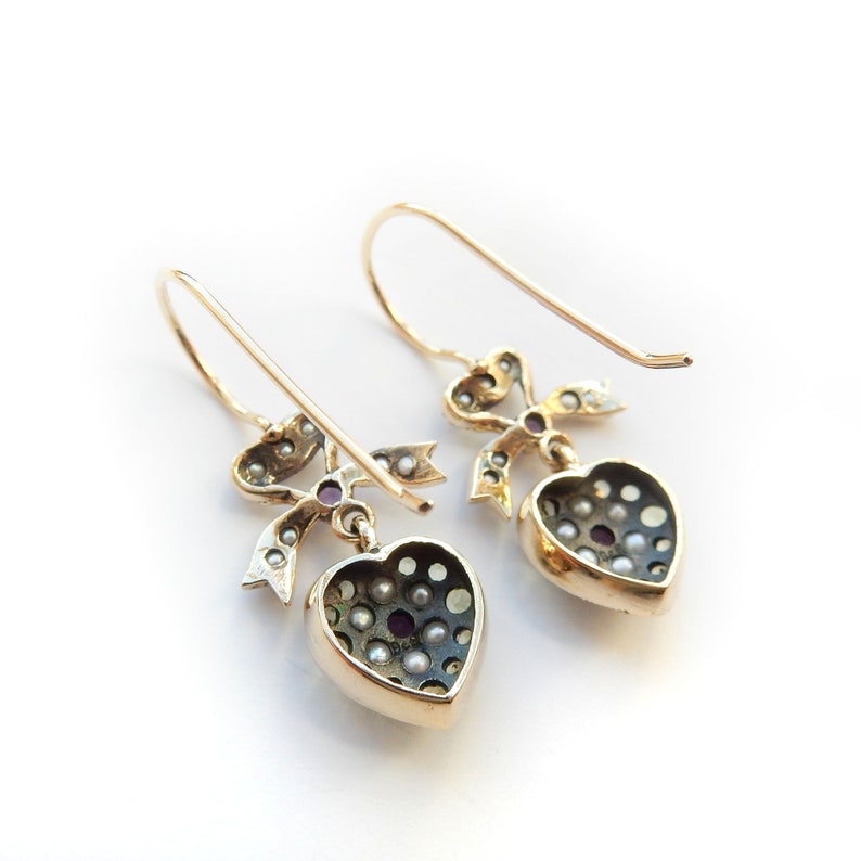 9ct Gold Peridot Amethyst & Pearl Sweetheart Droplet Earrings