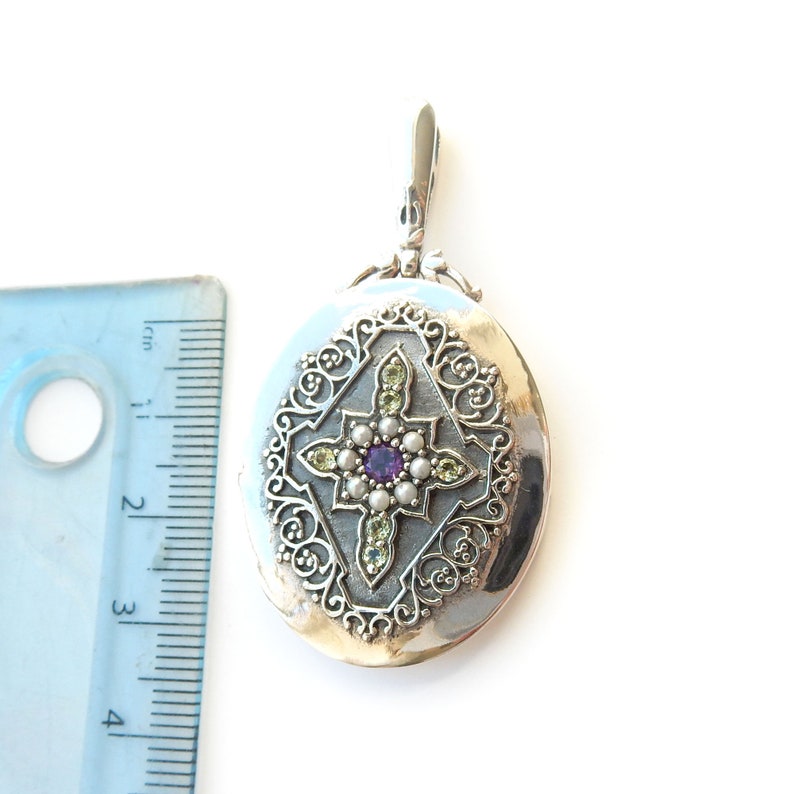 Sterling Silver Seed Pearl Amethyst & Peridot Locket