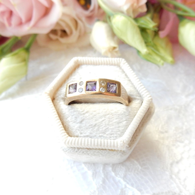 Vintage 9ct Gold Amethyst & Spinel Ring US Size 8 1/4