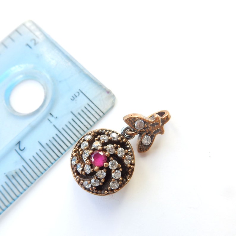 Vintage Sterling Silver Vermeil Pink Chalcedony Pendant