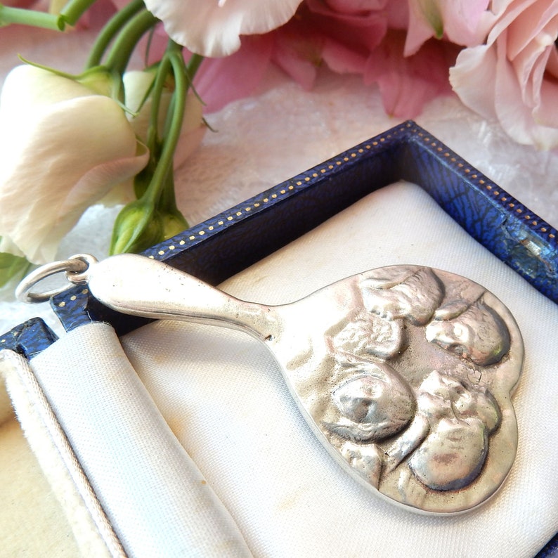 Vintage Sterling Silver Joshua Reynolds Angels Mirror Chatelaine Pendant (19.2grams)