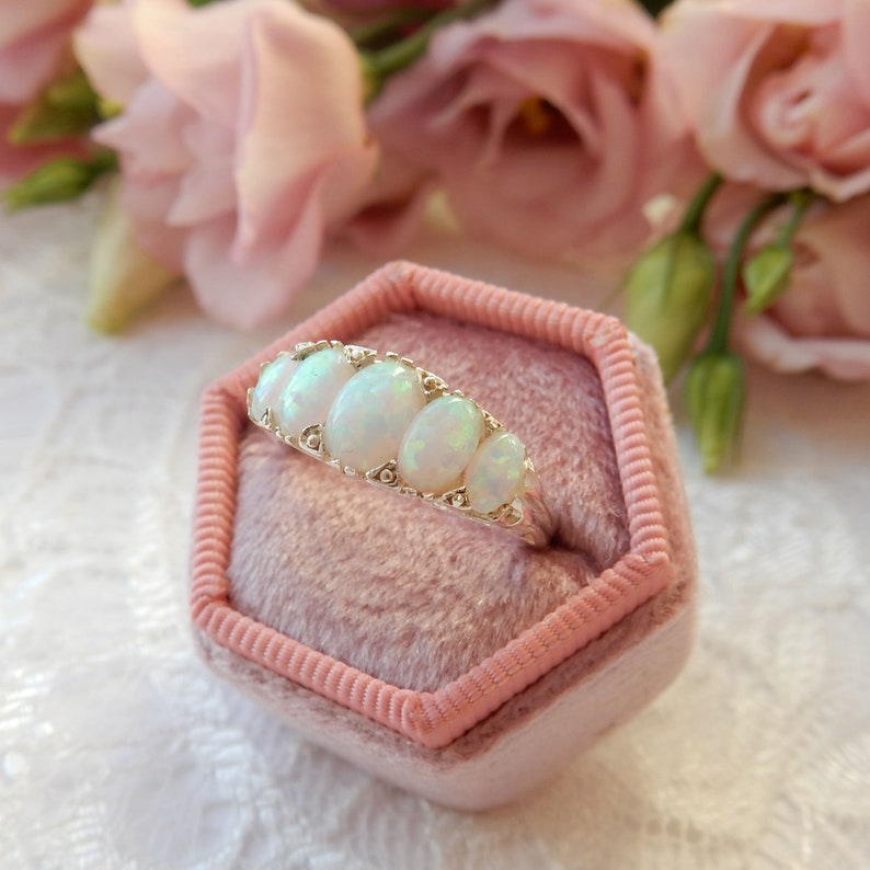 Sterling Silver Opal Five Stone Ring US Size 7 3/4 UK Q