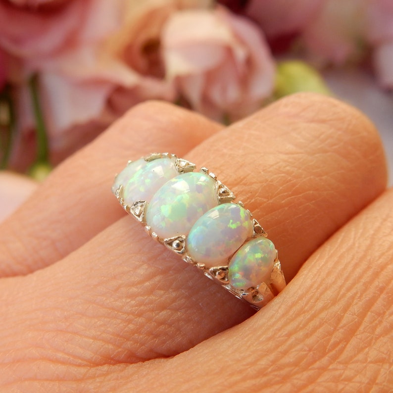 Sterling Silver Opal Five Stone Ring US Size 7 3/4 UK Q