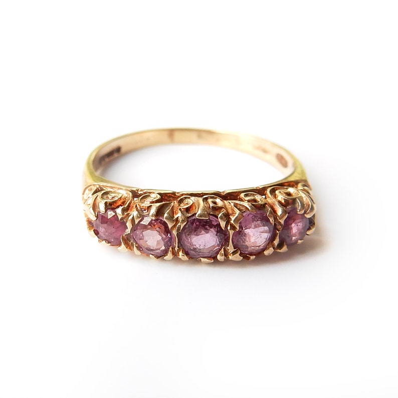 Vintage 9ct Gold Ruby Five Stone Ring Size 7