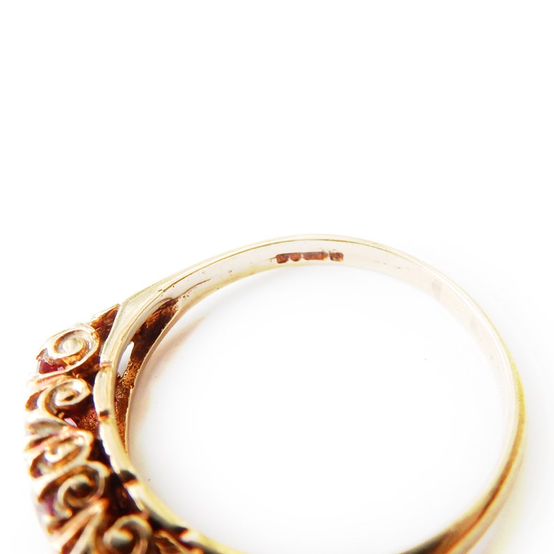 Vintage 9ct Gold Ruby Five Stone Ring Size 7