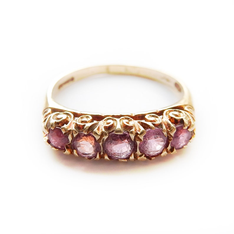 Vintage 9ct Gold Ruby Five Stone Ring Size 7