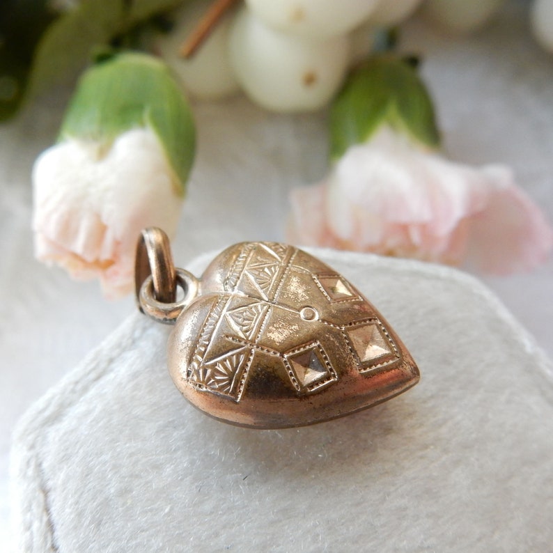 Antique Rolled Gold Hand Chased Heart Charm