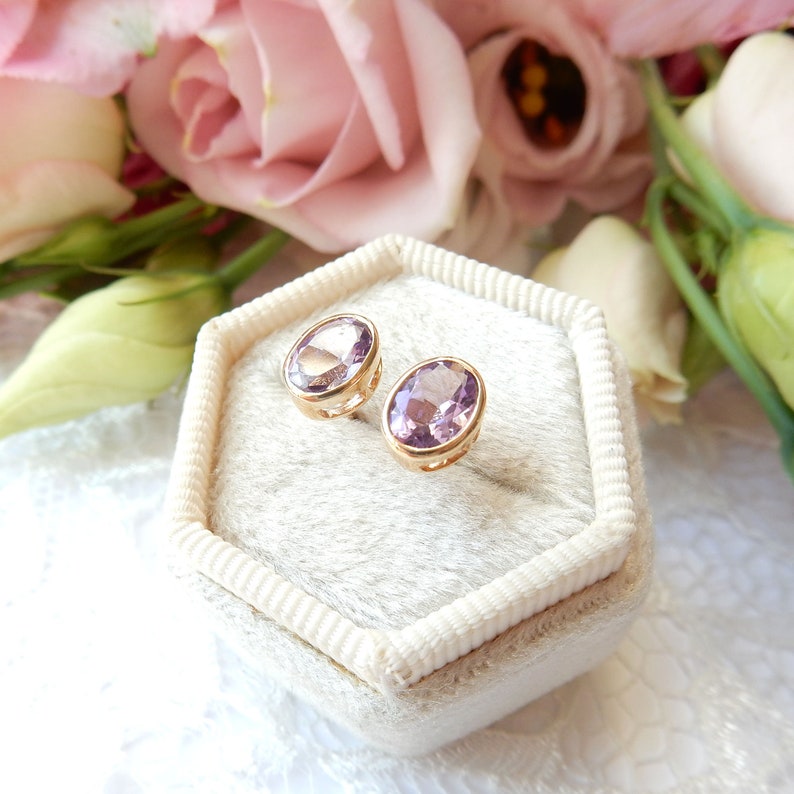 9ct Gold Amethyst Stud Earrings February Birthstone