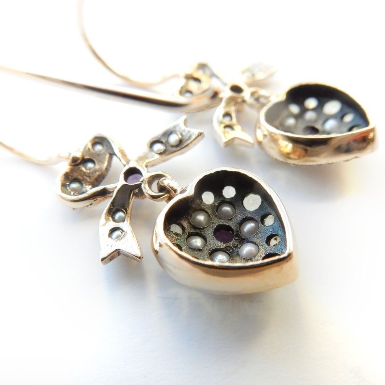 9ct Gold Peridot Amethyst & Pearl Sweetheart Droplet Earrings