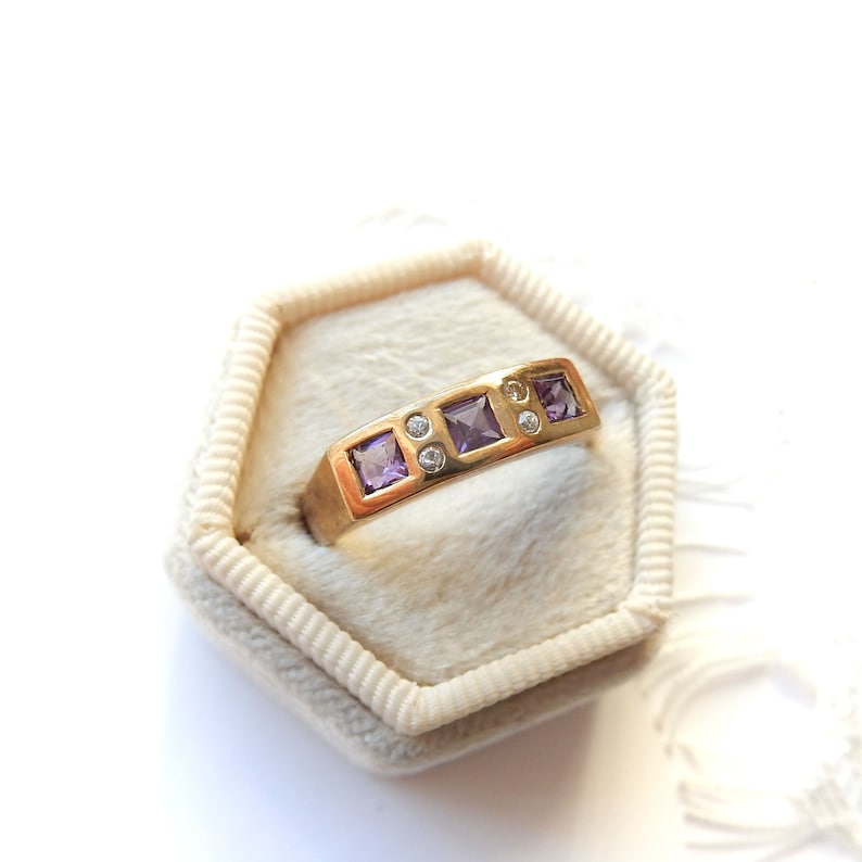 Vintage 9ct Gold Amethyst & Spinel Ring US Size 8 1/4